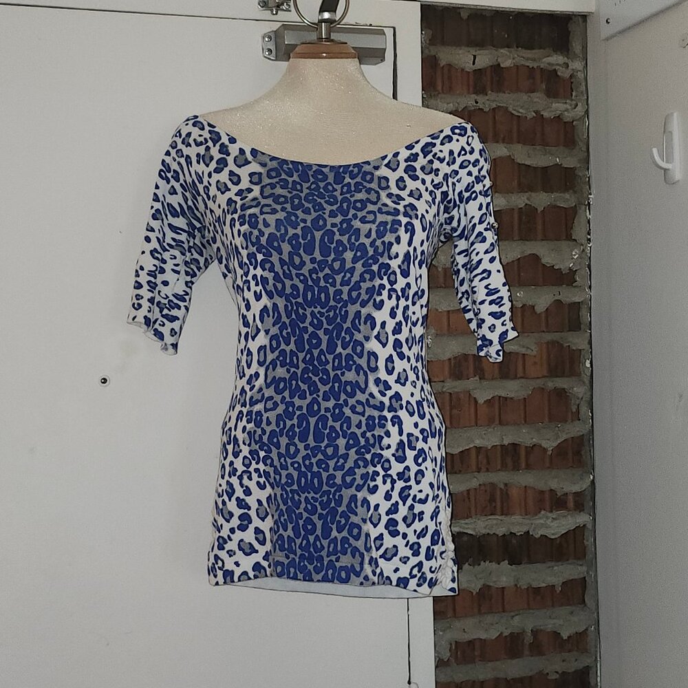 Cache Off Shoulder Open Elbow Length Sleeve Animal Print Top Sz S Fits Larger
